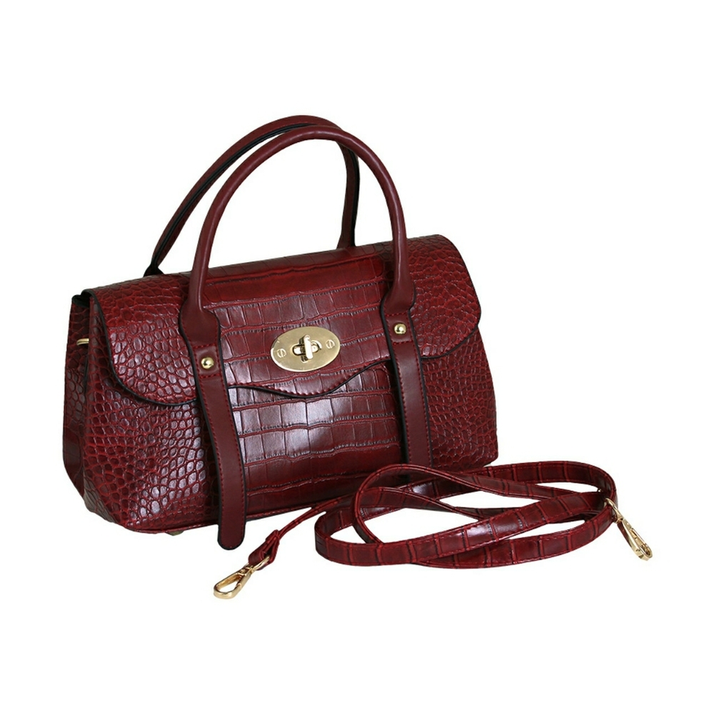 Elegant Burgundy Crocodile-Embossed Handbag